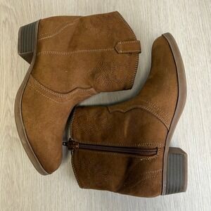 Kohl's Flagstaff Girls Western Cowboy Boots Cognac Brown Faux Suede Size 3